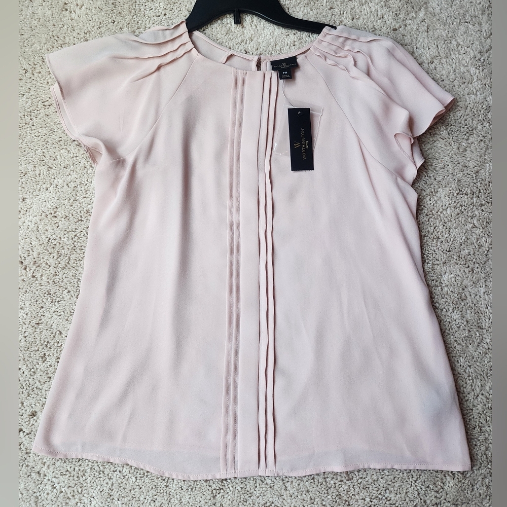 Worthington Pink Flutter Sleeve Pleated Blouse